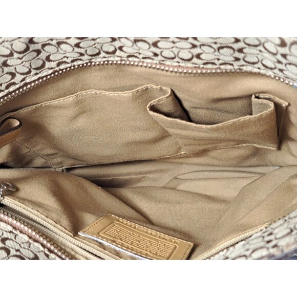 Coach F11526 Khaki Signature C Jacquard Tan Leather Straps Handbag 10.5x9.5x4 - Picture 7 of 13